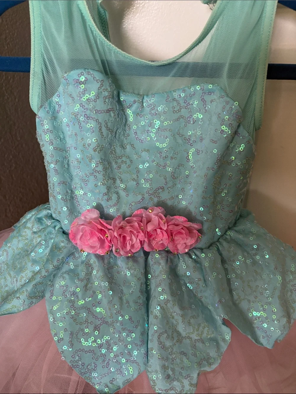 Weissman Aqua and Pink Sequin Tulle Dance Costume like new worn once